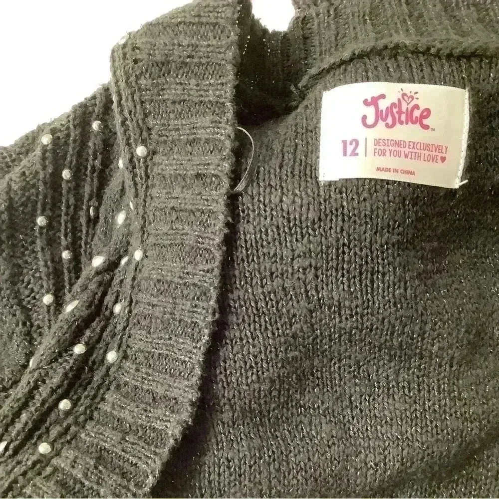 Justice for Girls Size 12 Black Bedazzled Cardigan Sweater (Preowned)